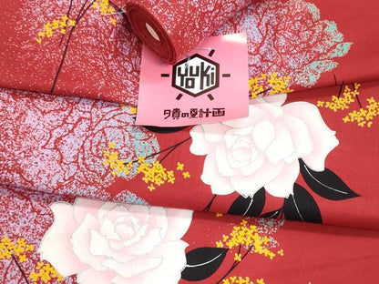 平和屋着物＊夏物　浴衣　反物　着尺　枝花文　銀彩　綿　未使用　DABI8225we