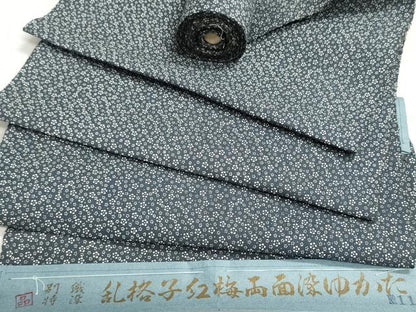 平和屋着物＊夏物　浴衣　反物　着尺　両面染　注染　乱格子紅梅　小花文　綿　逸品　未使用　DABI8239we