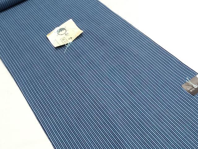 平和屋着物＊夏物　竺仙鑑製　浴衣　反物　着尺　両面　縞　証紙付き　綿　逸品　未使用　DABI8251we