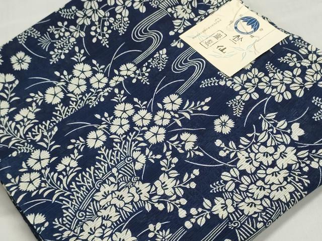 平和屋着物＊夏物　竺仙鑑製　浴衣　反物　着尺　綿絽　注染　草花文　証紙付き　綿　逸品　未使用　DABI8264we