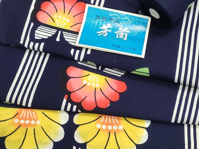 平和屋着物＊夏物　浴衣　反物　着尺　注染　草花文　綿　逸品　未使用　DABI8282we