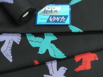 平和屋着物＊夏物　浴衣　反物　着尺　注染　飛鳥文　黒地　綿　逸品　未使用　DABI8283we