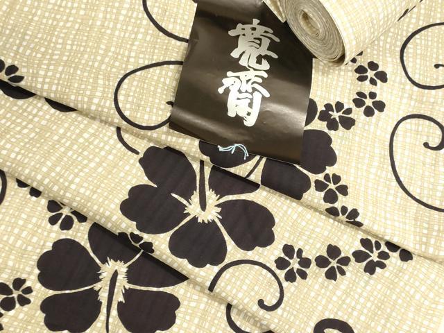 平和屋着物＊夏物 世界的ファッションデザイナー 山本寛斎 kansaiブランド 浴衣 反物 着尺 ハイビスカス 証紙付き 綿 未使用 DABI8287we