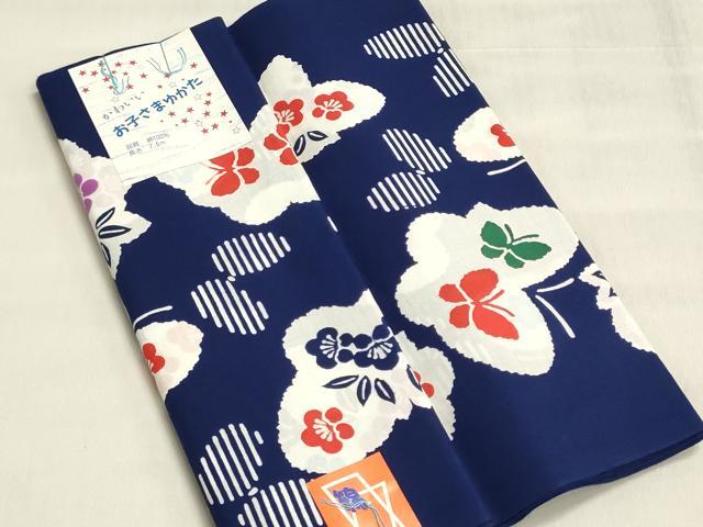 平和屋着物＊夏物　浴衣　女の子　子供　反物　着尺　注染　舞蝶花文　綿　逸品　未使用　DABI8289we