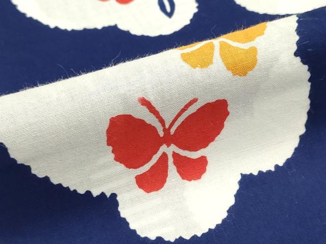 平和屋着物＊夏物　浴衣　女の子　子供　反物　着尺　注染　舞蝶花文　綿　逸品　未使用　DABI8289we