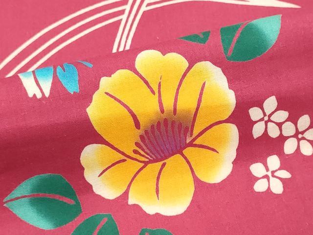 平和屋着物＊夏物　女の子　子供　反物　着尺　草花文　綿　未使用　DABI8314we