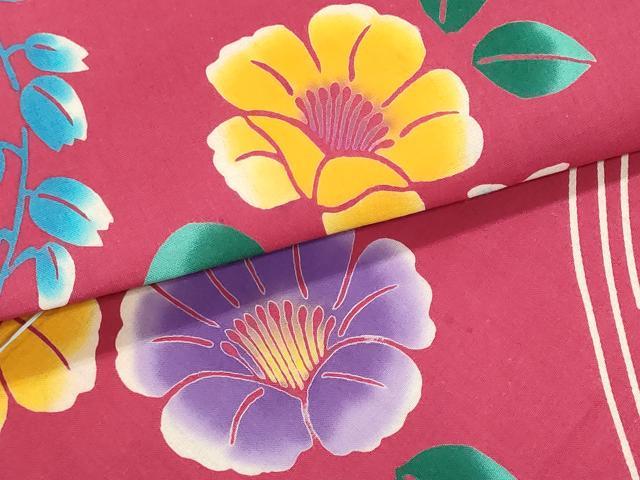 平和屋着物＊夏物　女の子　子供　反物　着尺　草花文　綿　未使用　DABI8314we