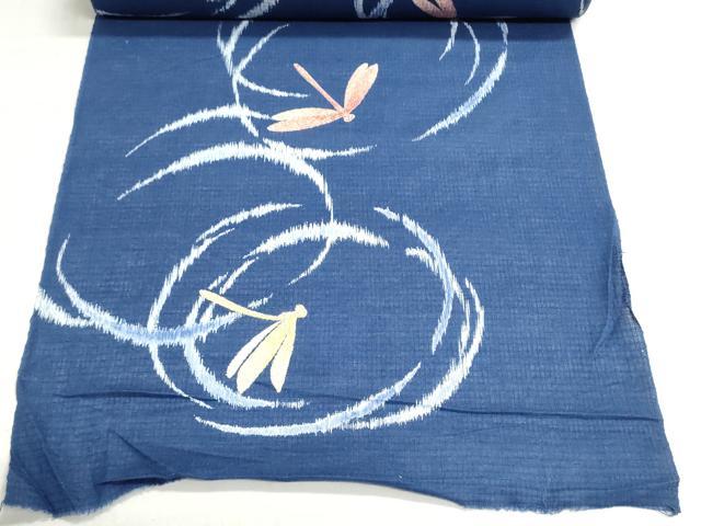 平和屋着物＊夏物　綿紅梅　浴衣　反物　着尺　蜻蛉　トンボ　綿　逸品　未使用　DABI8366we