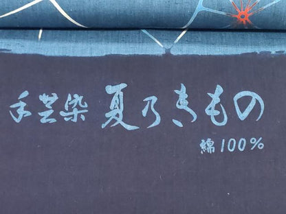 平和屋着物＊夏物　浴衣　反物　着尺　注染　手芸染　幾何学花文　綿　逸品　未使用　DABI8372we