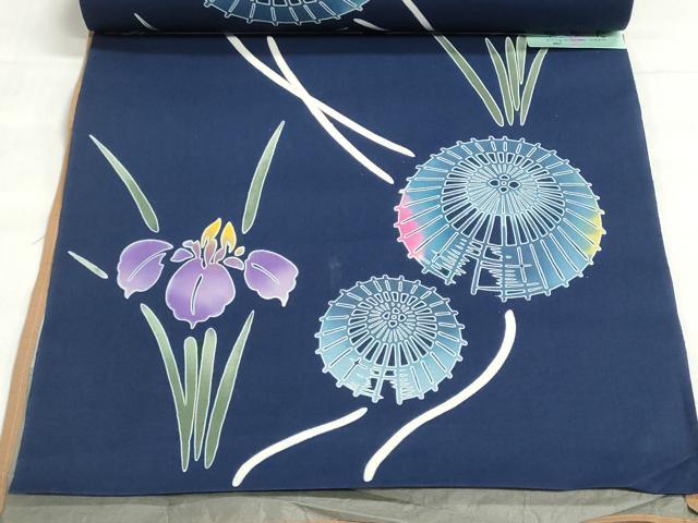 平和屋着物＊夏物　浴衣　反物　着尺　東京本染　注染　菖蒲　番傘　綿　逸品　未使用　DABI8378we