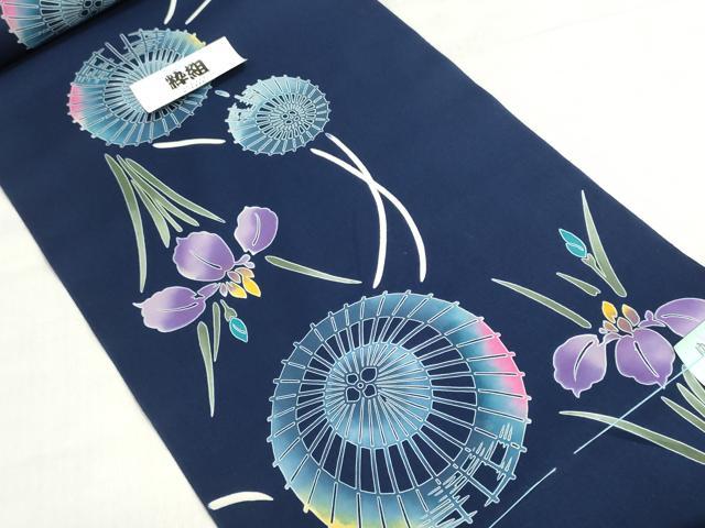 平和屋着物＊夏物　浴衣　反物　着尺　東京本染　注染　菖蒲　番傘　綿　逸品　未使用　DABI8378we