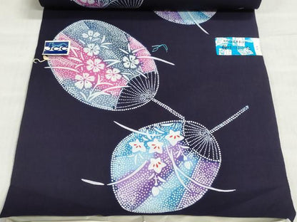 平和屋着物＊夏物　浴衣　反物　着尺　注染　団扇秋草文　さが美扱い　綿　逸品　未使用　DABI8388we