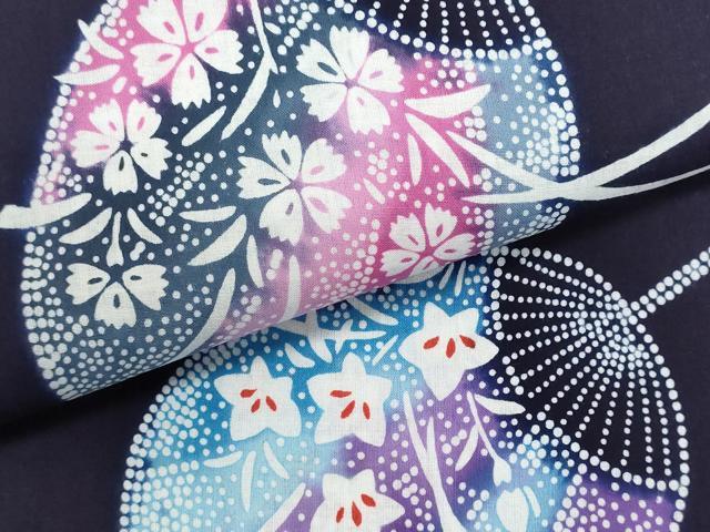 平和屋着物＊夏物　浴衣　反物　着尺　注染　団扇秋草文　さが美扱い　綿　逸品　未使用　DABI8388we