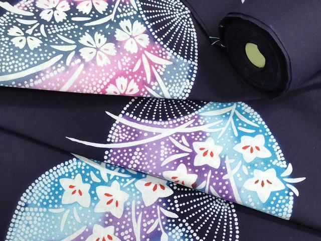 平和屋着物＊夏物　浴衣　反物　着尺　注染　団扇秋草文　さが美扱い　綿　逸品　未使用　DABI8388we