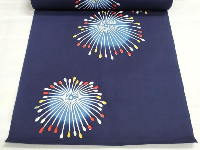 平和屋着物＊夏物　浴衣　反物　着尺　桂川京子好み　注染　本染　花火　綿　逸品　未使用　DABI8389we