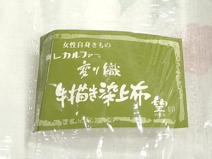 平和屋着物＊夏物　小紋・浴衣兼用　反物　着尺　変わり織　手描き染上布　草花文　東レカルファー　未使用　DABI8394we