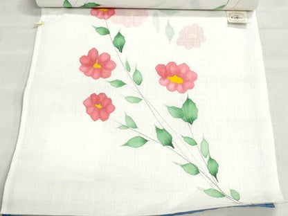 平和屋着物＊夏物　小紋・浴衣兼用　反物　着尺　変わり織　手描き染上布　草花文　東レカルファー　未使用　DABI8394we