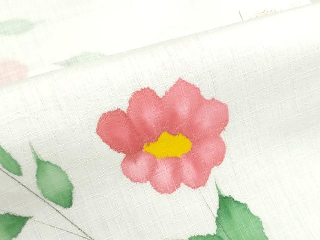 平和屋着物＊夏物　小紋・浴衣兼用　反物　着尺　変わり織　手描き染上布　草花文　東レカルファー　未使用　DABI8394we