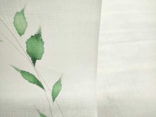 平和屋着物＊夏物　小紋・浴衣兼用　反物　着尺　変わり織　手描き染上布　草花文　東レカルファー　未使用　DABI8394we