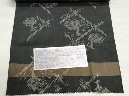 平和屋着物＊夏物　夏塩沢　小紋　反物　着尺　有栖川鳥文　黒地　証紙付き　未使用　DABI8420we