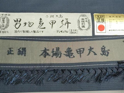 平和屋着物▼男性　大島紬　反物　着尺　アンサンブル　亀甲絣　100亀甲　総詰め　証紙付き　逸品　未使用　DABI8441we