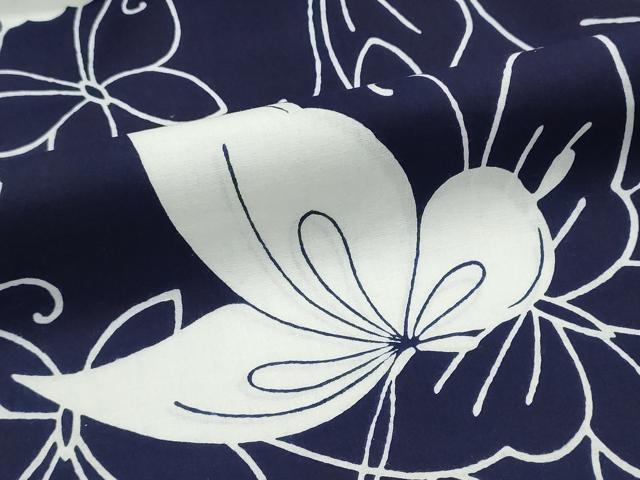 平和屋着物＊夏物　竺仙鑑製　浴衣　反物　着尺　注染　舞蝶文　証紙付き　綿　逸品　未使用　DABI8446we