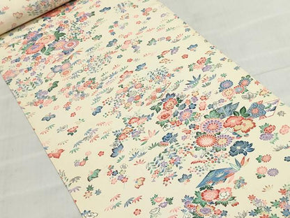 平和屋着物▼小紋　反物　着尺　加賀そだち　草花文　逸品　未使用　DABI8455we