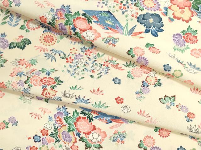 平和屋着物▼小紋　反物　着尺　加賀そだち　草花文　逸品　未使用　DABI8455we