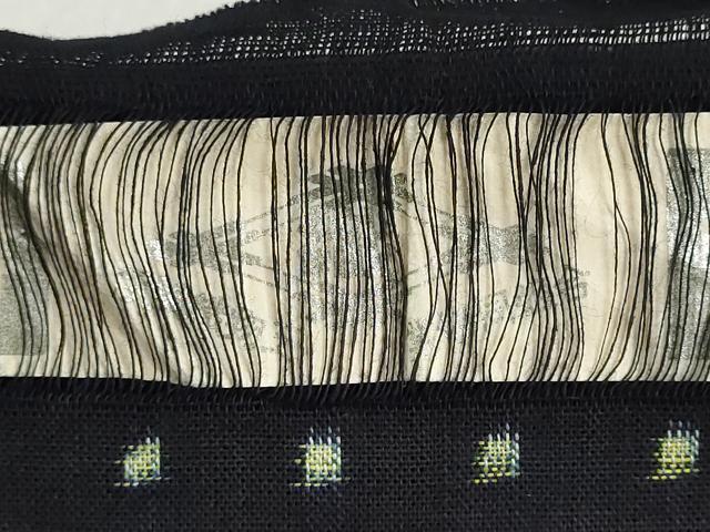 平和屋着物●伊豫絣　反物　着尺　純正藍　絣文様　黒地　三原義久絣工場謹製　証紙付き　綿　逸品　未使用　DABI8461we