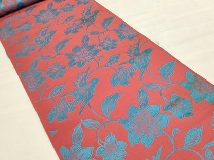 平和屋着物▼本場筑前博多織　名古屋帯　帯反物　花鳥文　逸品　未使用　DABI8518we