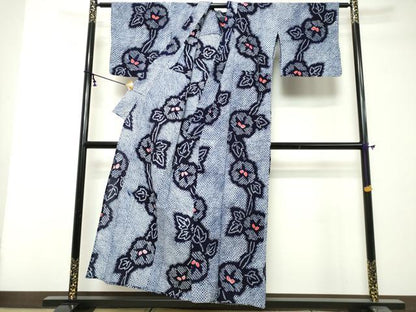 平和屋着物∴夏物　浴衣　有松鳴海絞り　朝顔　綿　逸品　DABI8522cd
