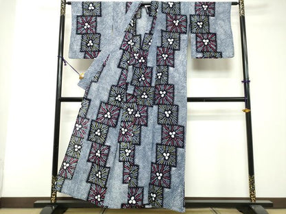 平和屋着物∴夏物　浴衣　有松鳴海絞り　色紙花文　綿　逸品　DABI8525cd
