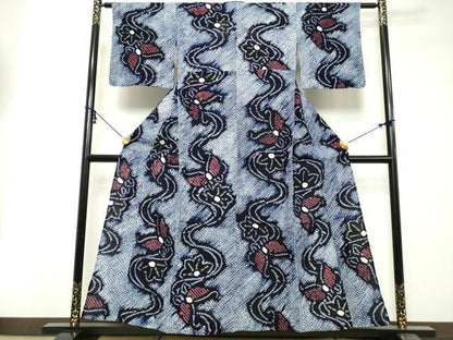 平和屋着物∴夏物　浴衣　有松鳴海絞り　流水花蝶文　綿　逸品　DABI8527cd