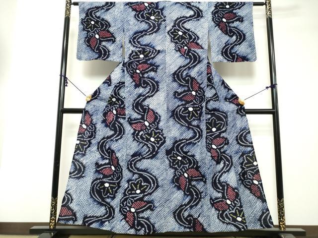 平和屋着物∴夏物　浴衣　有松鳴海絞り　流水花蝶文　綿　逸品　DABI8527cd