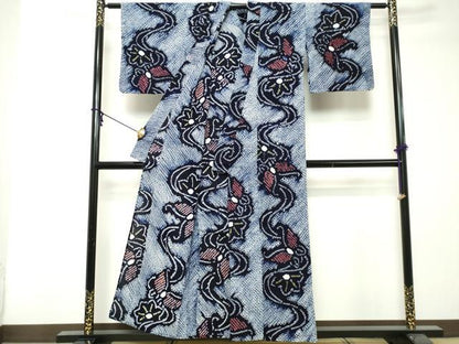 平和屋着物∴夏物　浴衣　有松鳴海絞り　流水花蝶文　綿　逸品　DABI8527cd