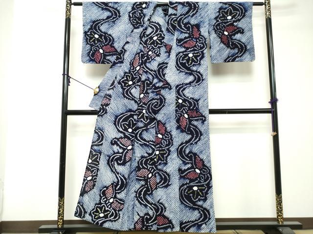 平和屋着物∴夏物　浴衣　有松鳴海絞り　流水花蝶文　綿　逸品　DABI8527cd