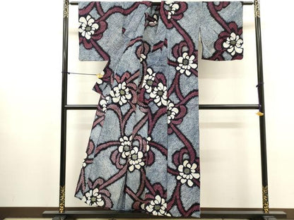 平和屋着物∴夏物　浴衣　有松鳴海絞り　舞花文　綿　逸品　DABI8530cd