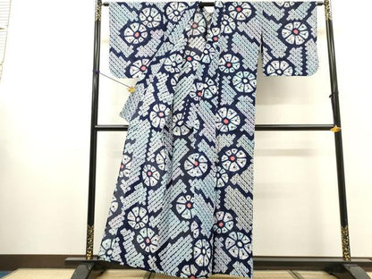 平和屋着物∴夏物　浴衣　有松鳴海絞り　花繋ぎ　綿　逸品　DABI8531cd