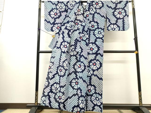 平和屋着物∴夏物　浴衣　有松鳴海絞り　花繋ぎ　綿　逸品　DABI8531cd