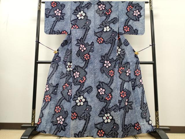 平和屋着物∴夏物　浴衣　有松鳴海絞り　流水花文　綿　逸品　DABI8535cd
