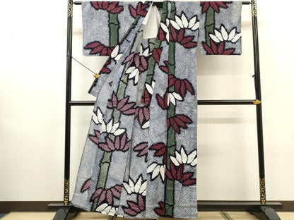平和屋着物∴夏物　浴衣　有松鳴海絞り　笹竹文　綿　逸品　DABI8536cd