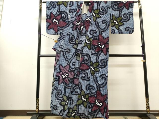 平和屋着物∴夏物　浴衣　有松鳴海絞り　花唐草文　綿　逸品　DABI8537cd