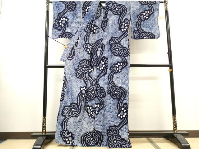 平和屋着物∴夏物　浴衣　有松鳴海絞り　枝花文　綿　逸品　DABI8538cd