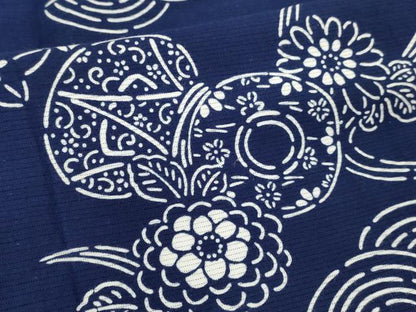 平和屋着物∴夏物　浴衣　綿絽　注染　手縫い　流水花文　鼓　綿　逸品　DABI8545cd