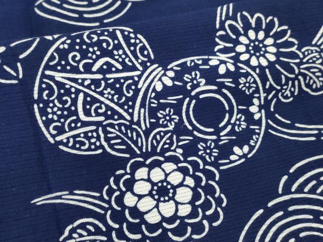 平和屋着物∴夏物　浴衣　綿絽　注染　手縫い　流水花文　鼓　綿　逸品　DABI8545cd