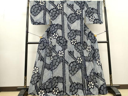 平和屋着物∴夏物　浴衣　有松鳴海絞り　笹竹花文　綿　逸品　DABI8549cd