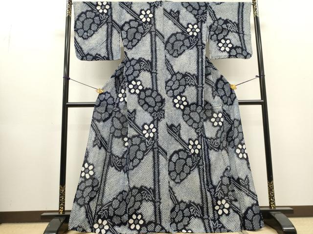 平和屋着物∴夏物　浴衣　有松鳴海絞り　笹竹花文　綿　逸品　DABI8549cd