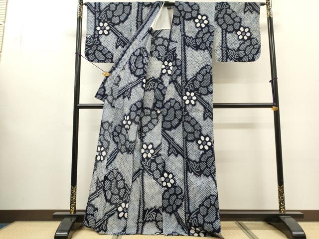 平和屋着物∴夏物　浴衣　有松鳴海絞り　笹竹花文　綿　逸品　DABI8549cd