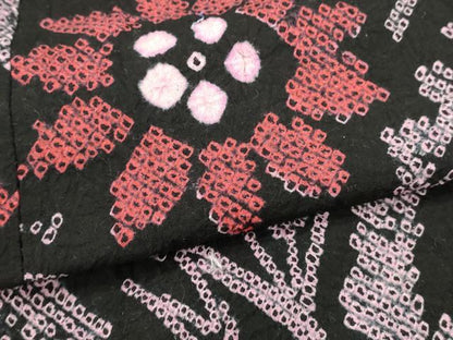 平和屋着物∴夏物　浴衣　有松鳴海絞り　草花文　黒地　綿　逸品　DABI8550cd