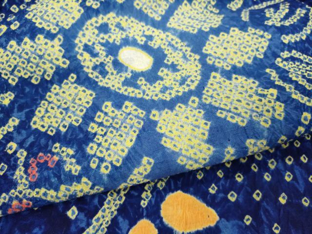 平和屋着物∴夏物　浴衣　有松鳴海絞り　枝花文　ひまわり　向日葵　綿　逸品　DABI8559cd